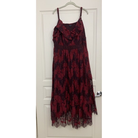 Torrid Red Black Smocked Floral Lace Tiered Midi Dress Whimsigoth Romantic 3X - Picture 3 of 12